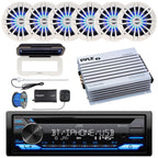 Single DIN AM/FM Radio Bluetooth CD Player Receiver, Radio Cover, 6x 6.5" 2 Way 180 Watt Multicolor LED Speakers (White), 4-Channel Amplifier, Satellite Radio Tuner Kit, Antenna, Wire