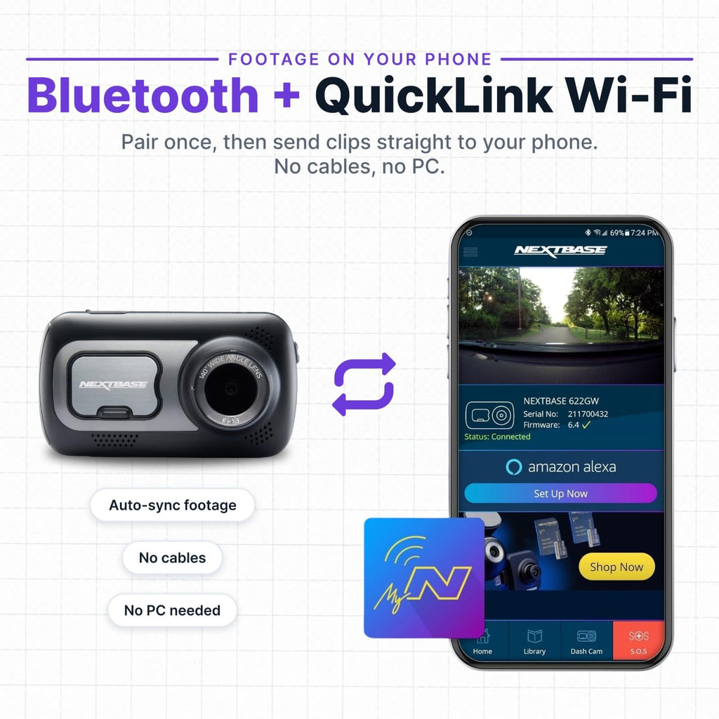 Nextbase 1440p HD Wi-Fi Dash Cam 522GW with Alexa…