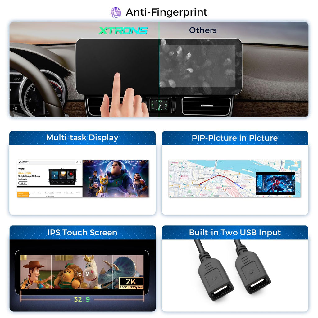 XTRONS 14.9 Inch Android 14 Car Stereo for Mercedes-Benz M-Class W166 GL-Class X166 2012-2015 NTG 4.5/4.7 System, 2K IPS Anti-Glare Touch Screen GPS Navigation Support Wireless CarPlay Android Auto 4G