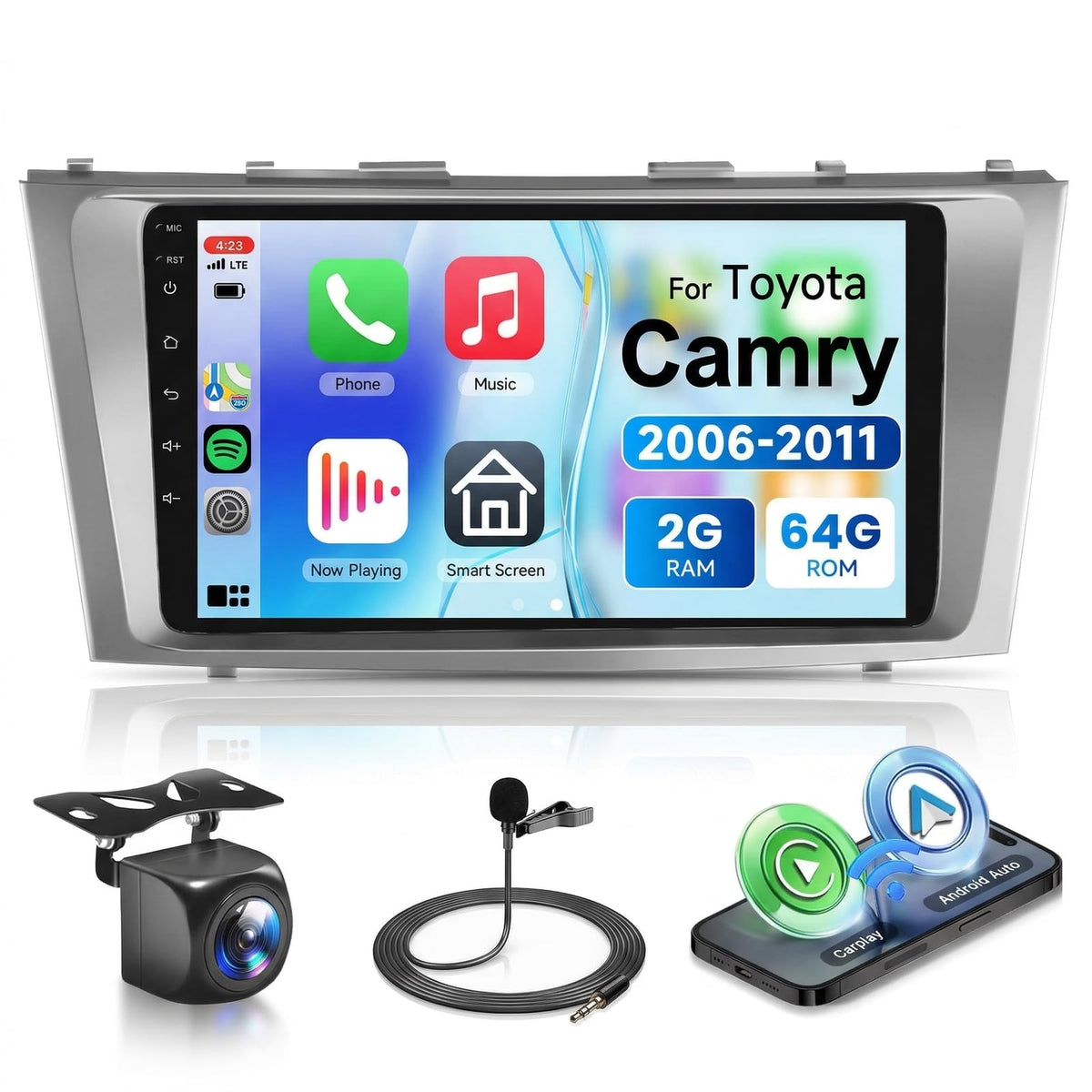 8 CORE 6G+128G Android 13 Car Stereo for Toyota Camry 2006 2007 2008 2009 2011 with Wireless Carplay Android Auto, 9 Inch Touch Screen Car Radio GPS/WiFi/Bluetooth/32-Band DSP/USB/SWC+HD Backup Camera