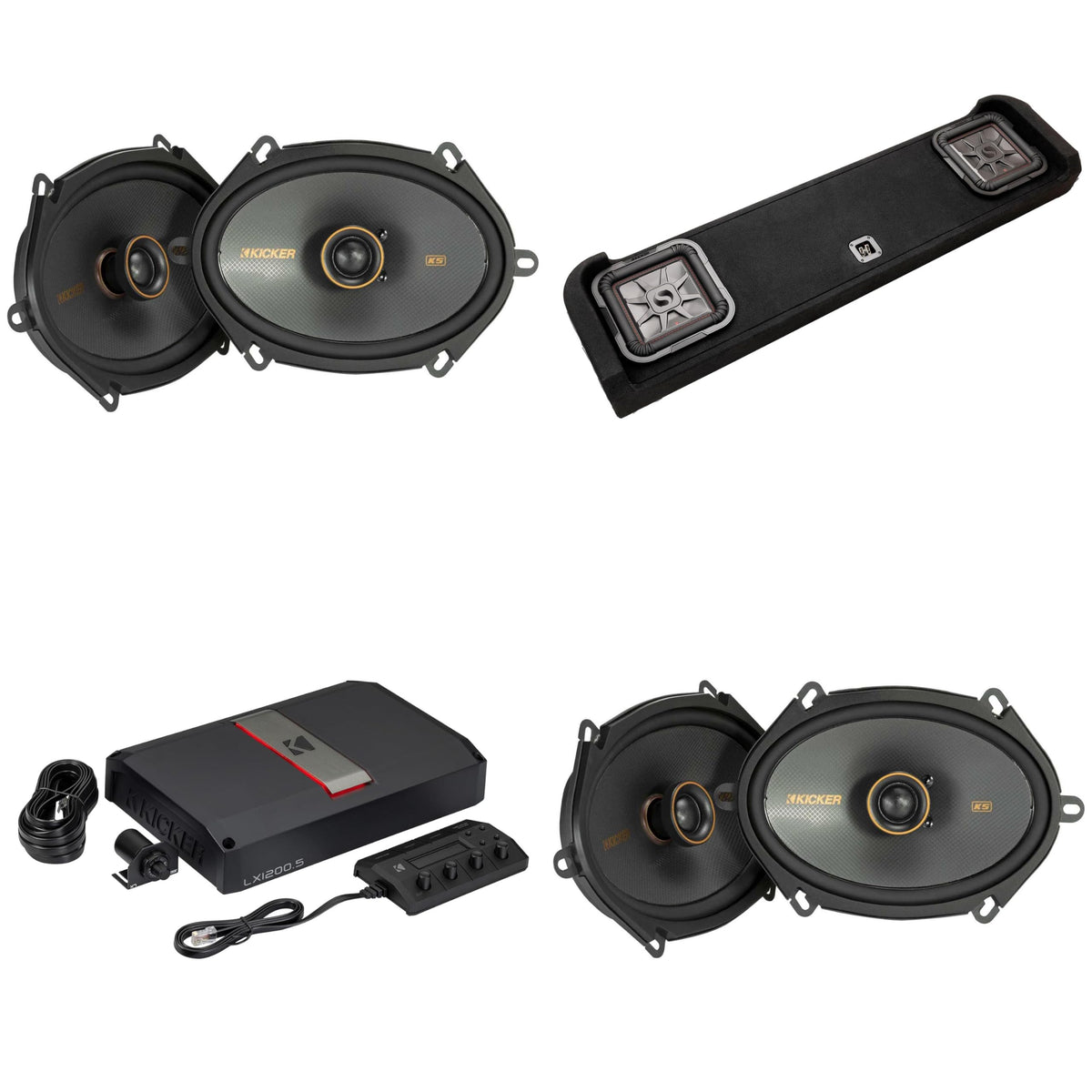KICKER F-Series Super Duty 17-UP Crew Cab Audio Upgrade, LX 5 Ch Amp, Speaker Upgrade & Vehicle Specific Dual 10" Solobaric Enclosure