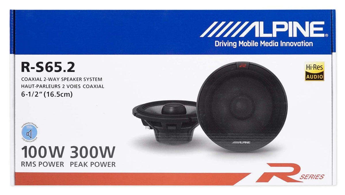 Alpine Pair R-S65.2 300 Watt 6.5" Car Audio Coaxial 2-Way Speakers Bundle with METRA 72-9300 Speaker Harness Connector Compatible with 2000-2004 Subaru Outback