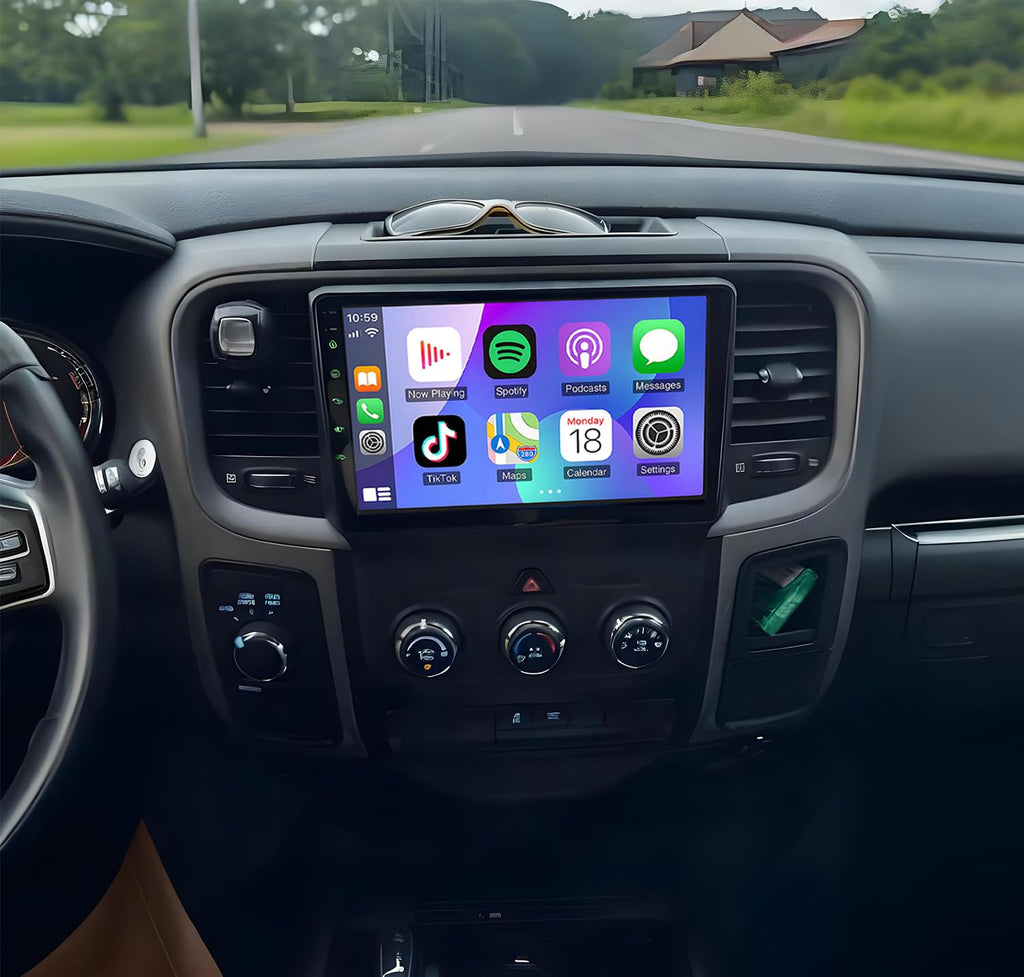 Car Radio Stereo for Dodge Ram 1500 2500 3500 2013 2014 2015 2016-2019 with Wireless CarPlay Android Auto, 9 Inch Android 14 Touch Screen HiFi Audio GPS Navigation WiFi Bluetooth SWC HD Camera-2+64G