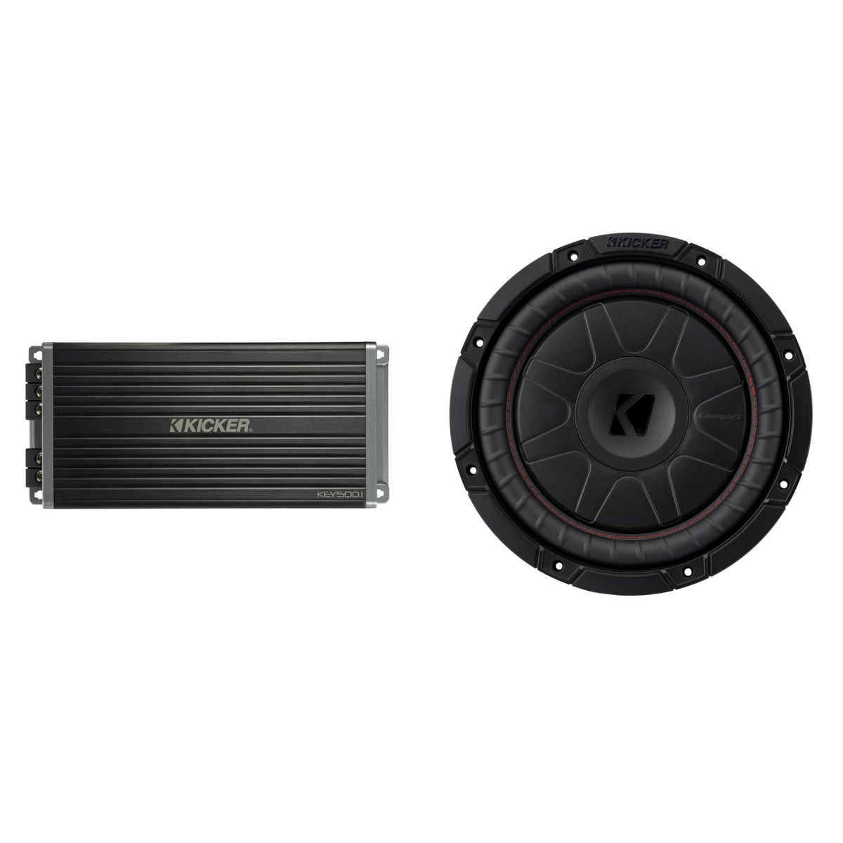 Kicker 52CVT102 10 in CVT Thin Woofer 47KEY5001 Amp Bundle