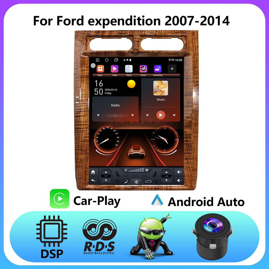 Car Stereo Radio for Ford Expedition 2007-2014, 12.1-Inch HD Touchscreen, Android 13, Tesla Style, Wireless CarPlay and Android Auto, GPS, Bluetooth 5.0, WiFi (Walnut 4+64G)