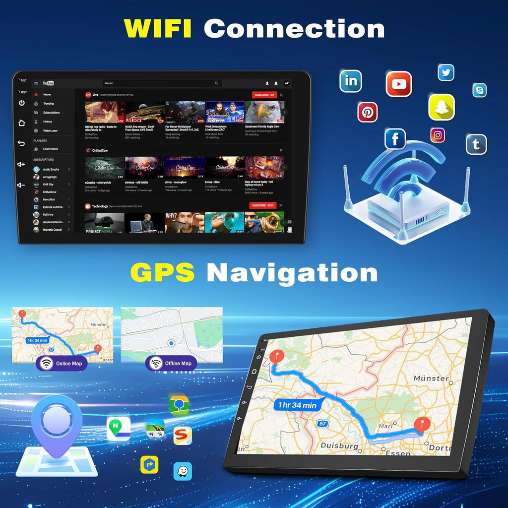 10.1" Touschscreen Car Radio for Chevy Impala 2006-2013 with Wireless CarPlay and Android Auto, 2G+64G Android 14 Double Din Car Stereo Head Unit Support GPS Bluetooth Mirror Link WiFi FM SWC Camera