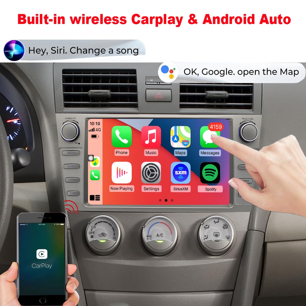 QLED 8core for Toyota Camry Radio Upgrade 2007 2008 2009 2010 2011,Touch Screen Stereo,carplay and Android Auto,Free Camera