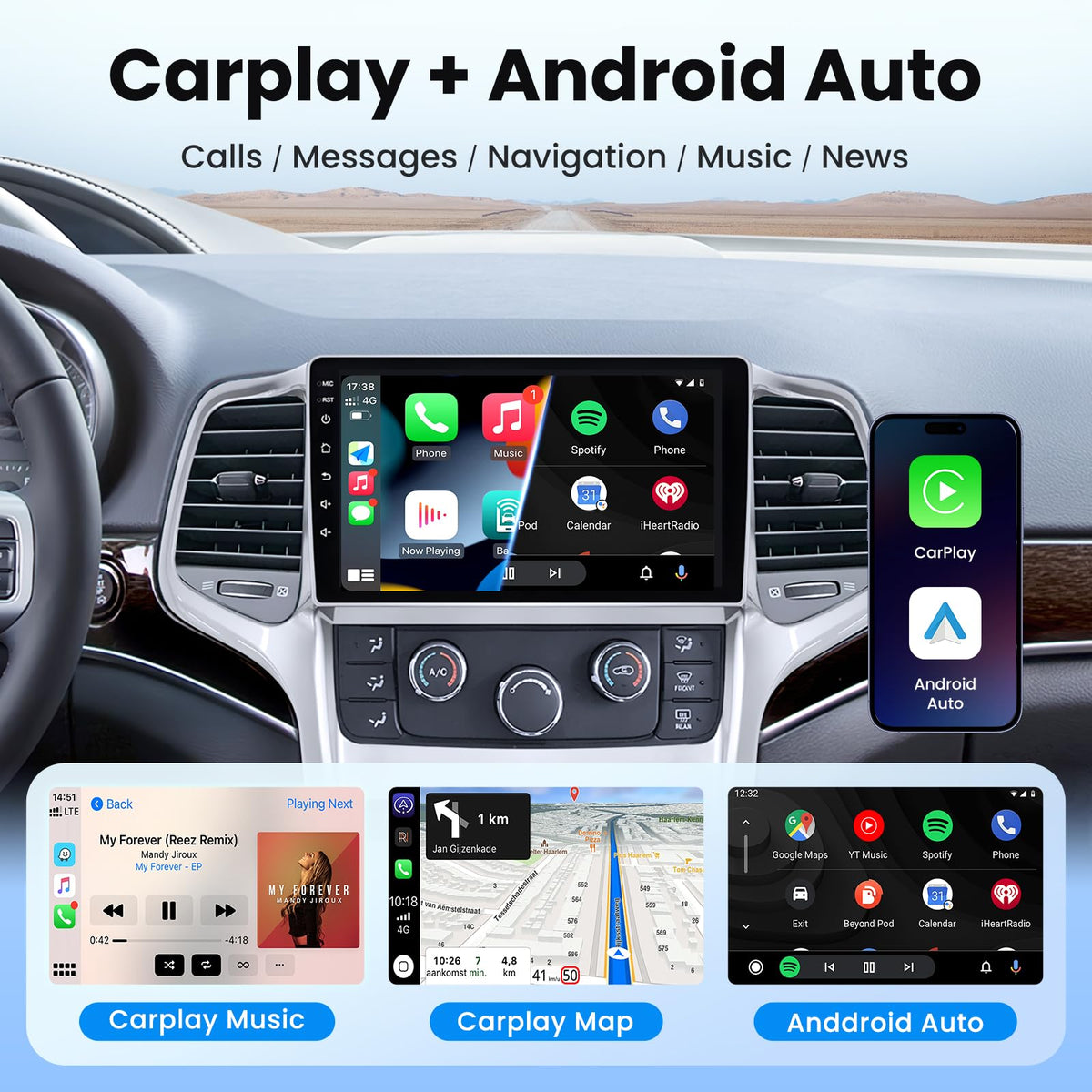 8Core Car Radio for Jeep Grand Cherokee 2011 2012 2013 : Upgrade 1280 * 800 HD Touch Screen Stereo Wireless Carplay Android Auto 5GWiFi FM/AM/RDS EQ GPS SWC Split Screen Backup Camera