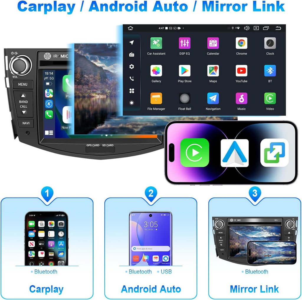 Car Radio for Toyota RAV4 2006-2012 7" QLED IPS CarPlay Android Auto Stereo DVD Player GPS Navigation with Bluetooth SWC 4G/WiFi FM/AM RDS (Octa-core CPU, 6GB RAM+128GB ROM)