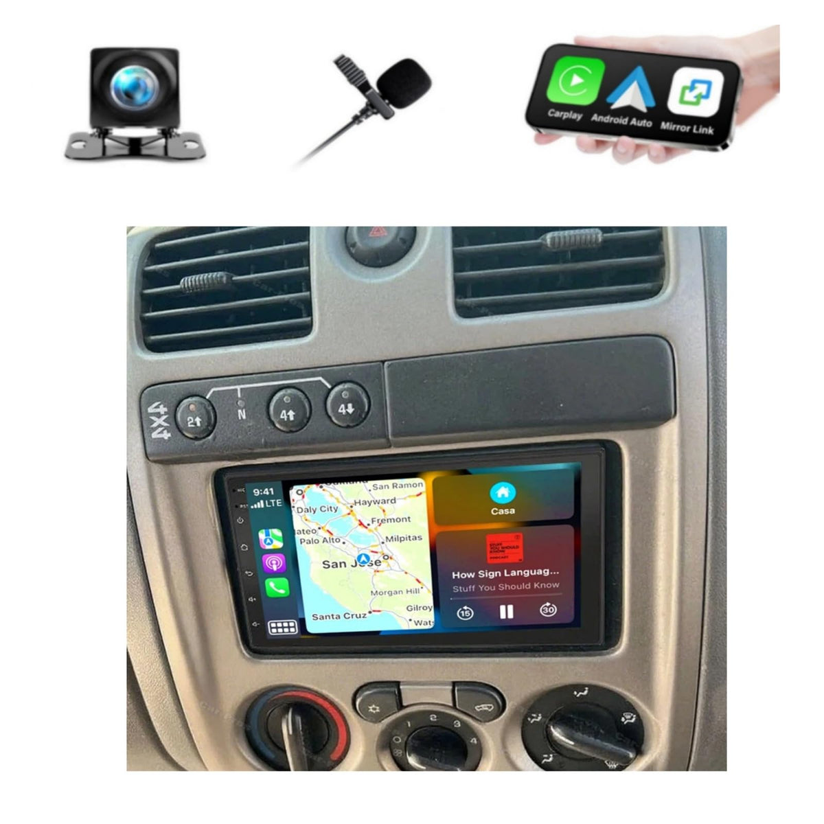 Car Radio Stereo for GMC Canyon 2004-2012 with Wireless with Carplay Android Auto, 7’’ Touch Screen Upgrade for Canyon GPS, WiFi, BT, FM, SWC, Mic, Backup Cam