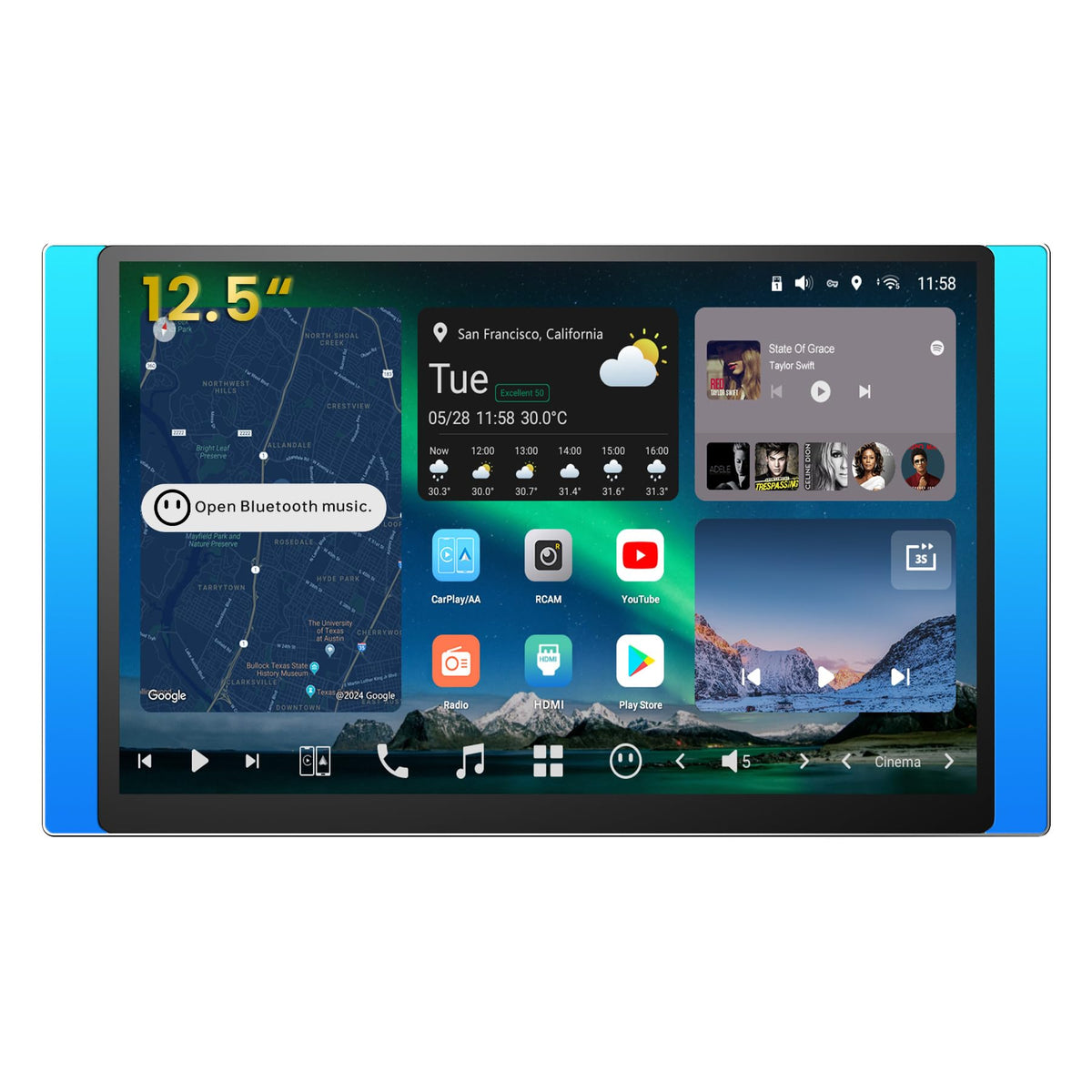 X10 12.5" QLED Android Car Stereo, 8GB+128GB, Wireless CarPlay&Android Auto