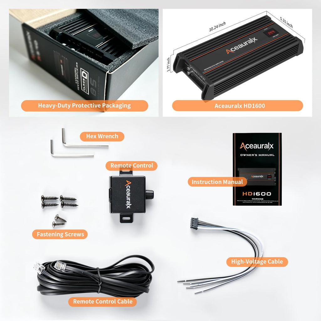 HD1600 1 Ohm 1600W RMS Class D Monoblock Full-Range Car Amplifier
