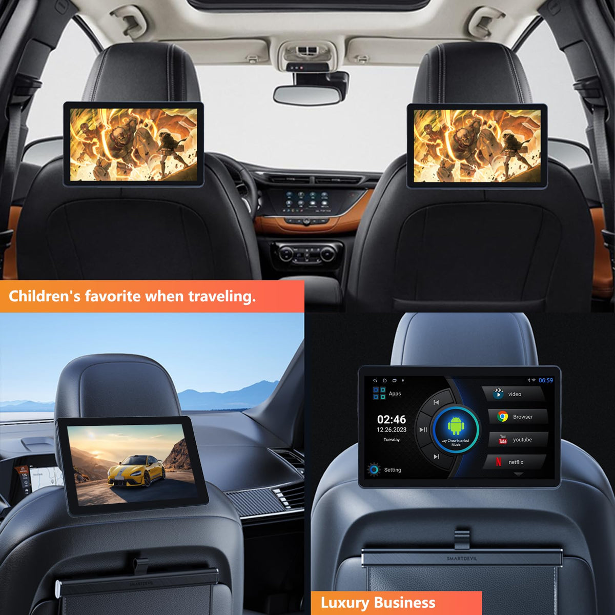 10.1" Car TV Headrest Monitor for Back Seat, 4K Android Tablet Portable Rear Entertainment System, Support Phone Wireless MirrorLink, with WiFi/HDMI/USB/Video Player, 2G+32G (1*PCS)