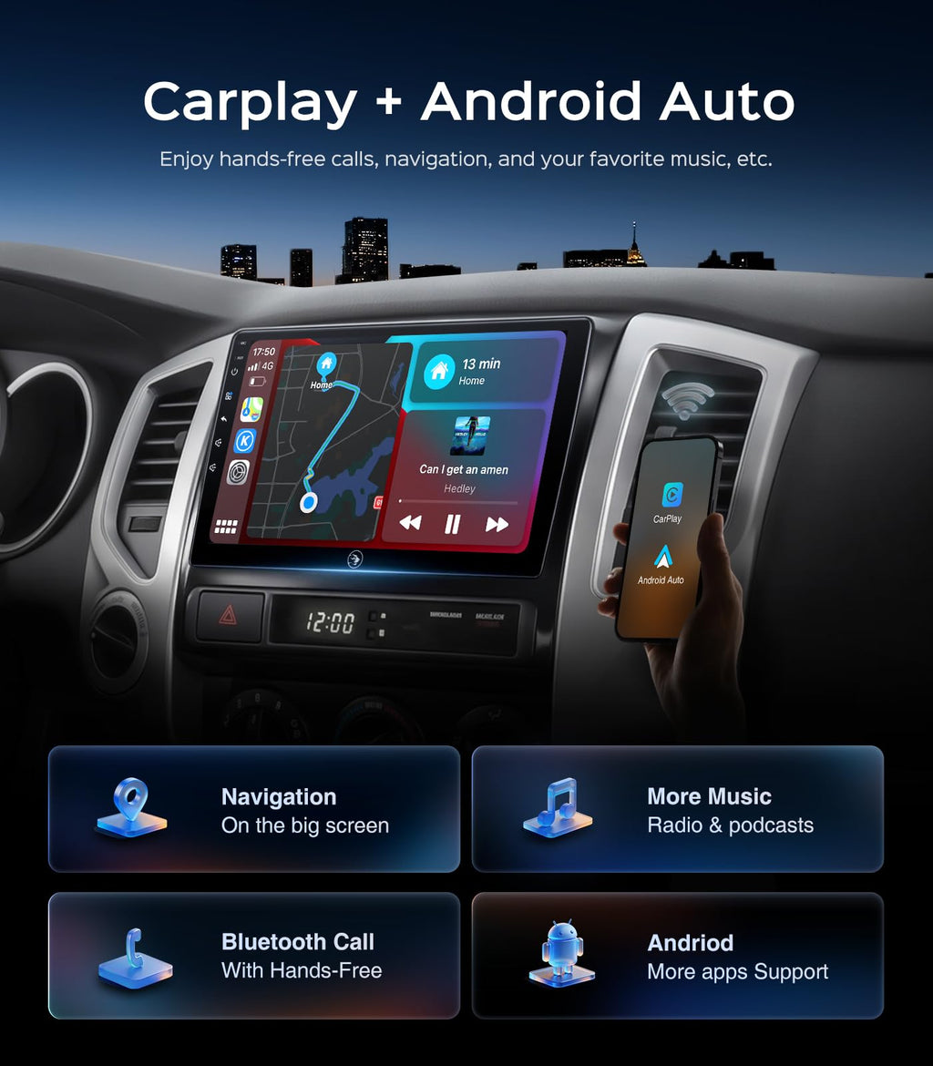 64G Car Radio Stereo for Toyota Tacoma 2005 2006 2007 2008 2009 2010 2011 2012 2013 2014 2015, CarPlay & Android Auto Head Unit, 9" Touchscreen/GPS Navigation/HD Backup Camera/SWC