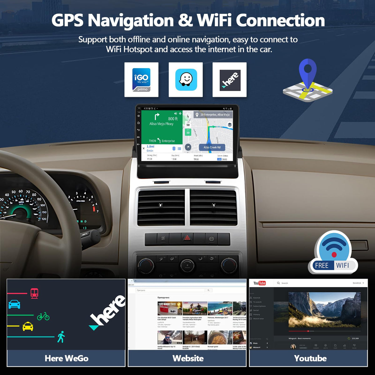 CAMECHO 4+64GB Car Radio Stereo for Dodge Journey 2009 2010 with Android 15 CarPlay Android Auto GPS Navigation 32EQ Bluetooth 5.0, 9" 1280 * 720 Touch Screen Head Unit with HD Backup Camera