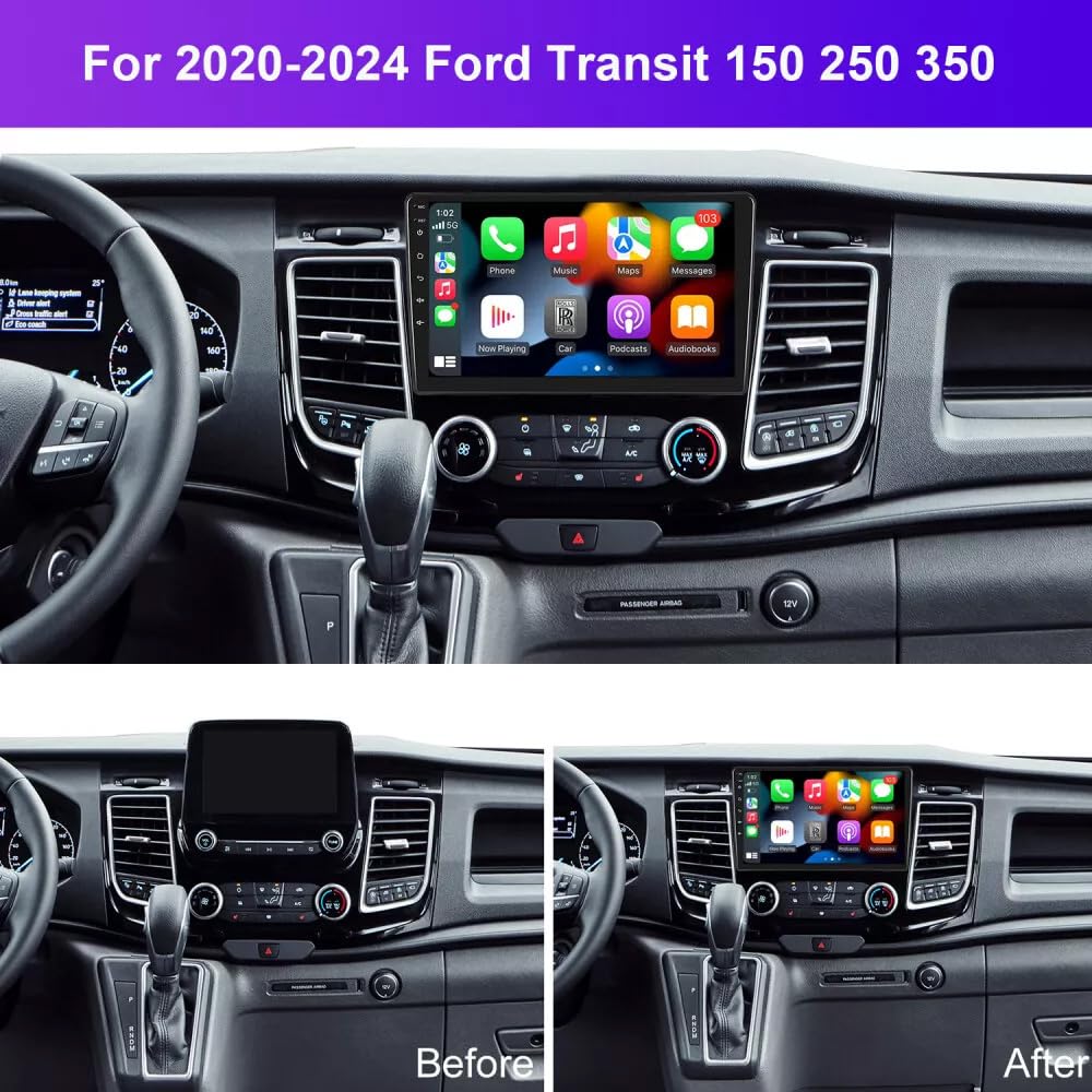 10 Inch Android 14 Car Stereo Radio for Ford Transit Custom 2020 2021 2022 2023 2024 with Wireless Carplay Android Auto Touchscreen Radio GPS Navi Bluetooth FM RDS SWC+ Backup Camera, 2+32G