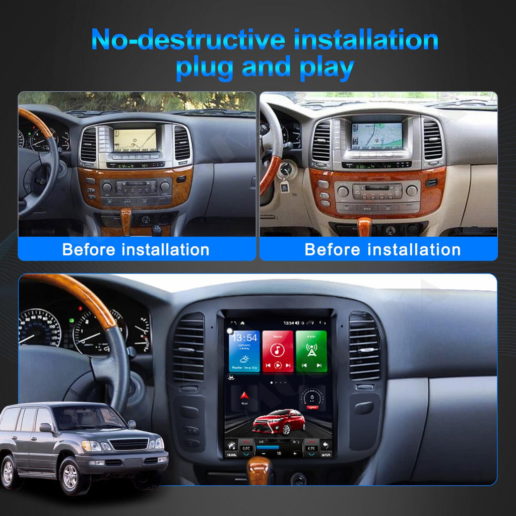 Android 13 Car Stereo GPS Navigation for Toyota Land Cruiser LC100 1998-2002/for Lexus LX470 Radio Replacement Tesla Style Dash IPS Touch Screen Head Unit Multimedia Player Carplay DSP (4-64GB)