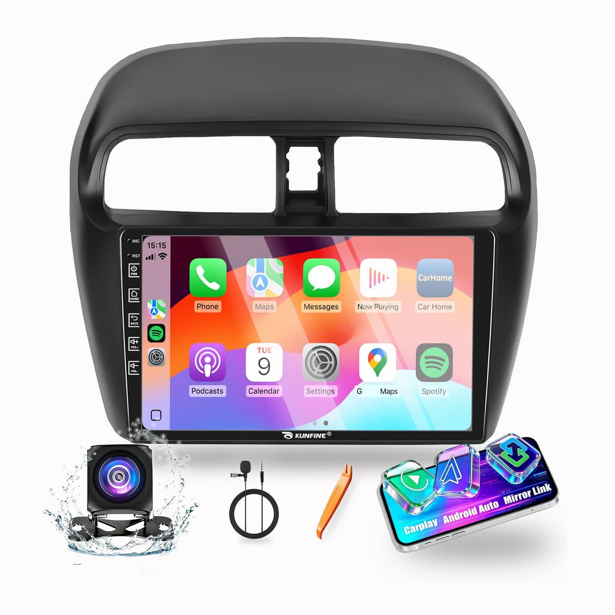 for Mitsubishi Mirage 2012-2025 Car CarPlay Android Auto Navigation Stereo GPS Radio Reverse Camera Display 9" IPS Touchscreen Headunit Tablet Pad Media Player, if Applicable Quad Core 4G+64G