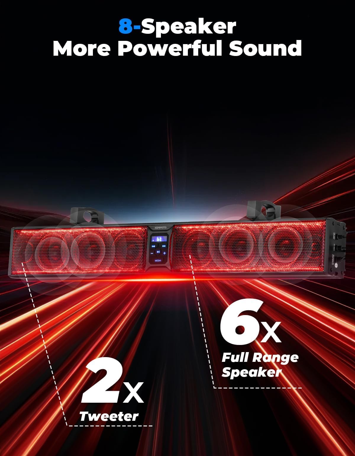 KEMIMOTO Sound bar 8 Speakers 32 inch Heavy-Duty Metal ATV UTV Soundbar