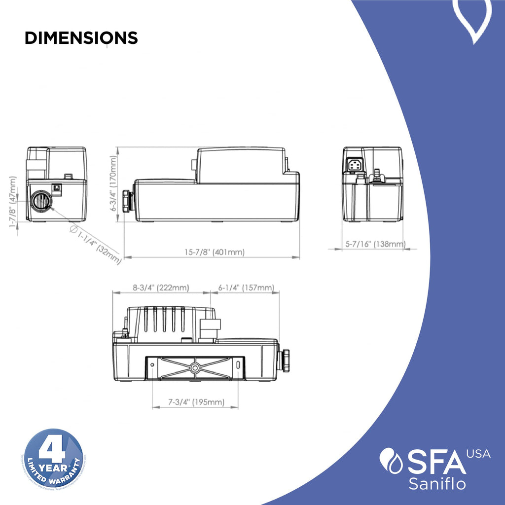 SFA SANIFLO - Sanicondens Best Flat - Condensate Pump with Built-in Neutralizer - 500,000 BTU Capability - Condensing Boilers, HVAC Systems & Water Heater Systems - 4 Years Warranty - Made In France