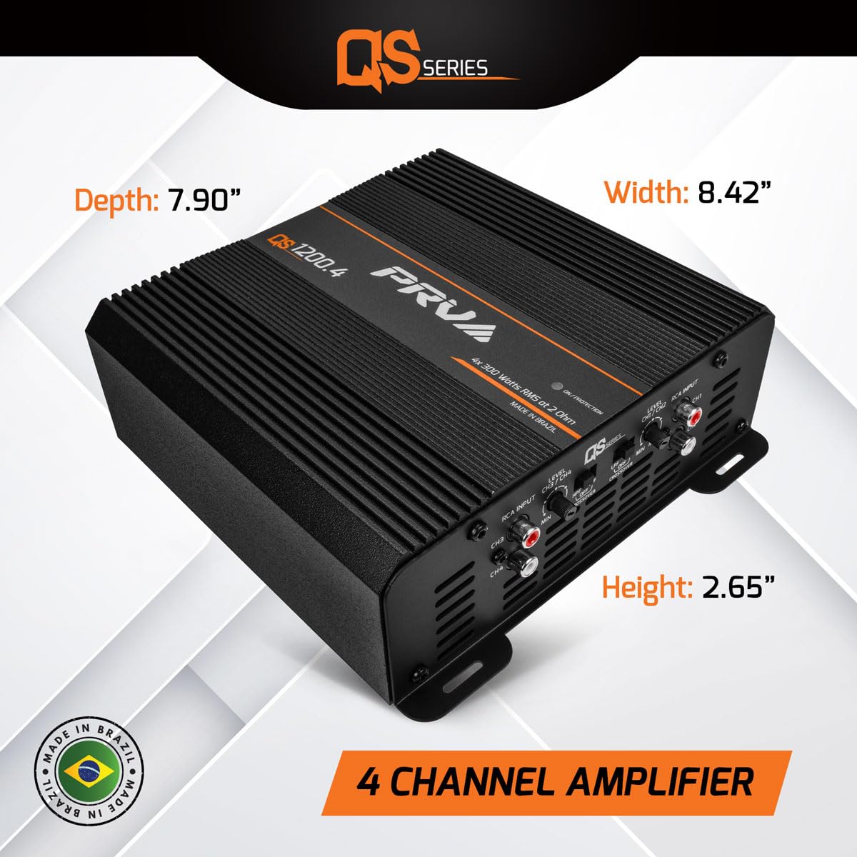 PRV Audio QS1200.4 2 Ohm Compact 4 Channel Car Audio Amplifier 4 x 310 Watts RMS at 2 Ohm - High Power Stereo 12 Volts Amp Class D Full Range Bridgeable