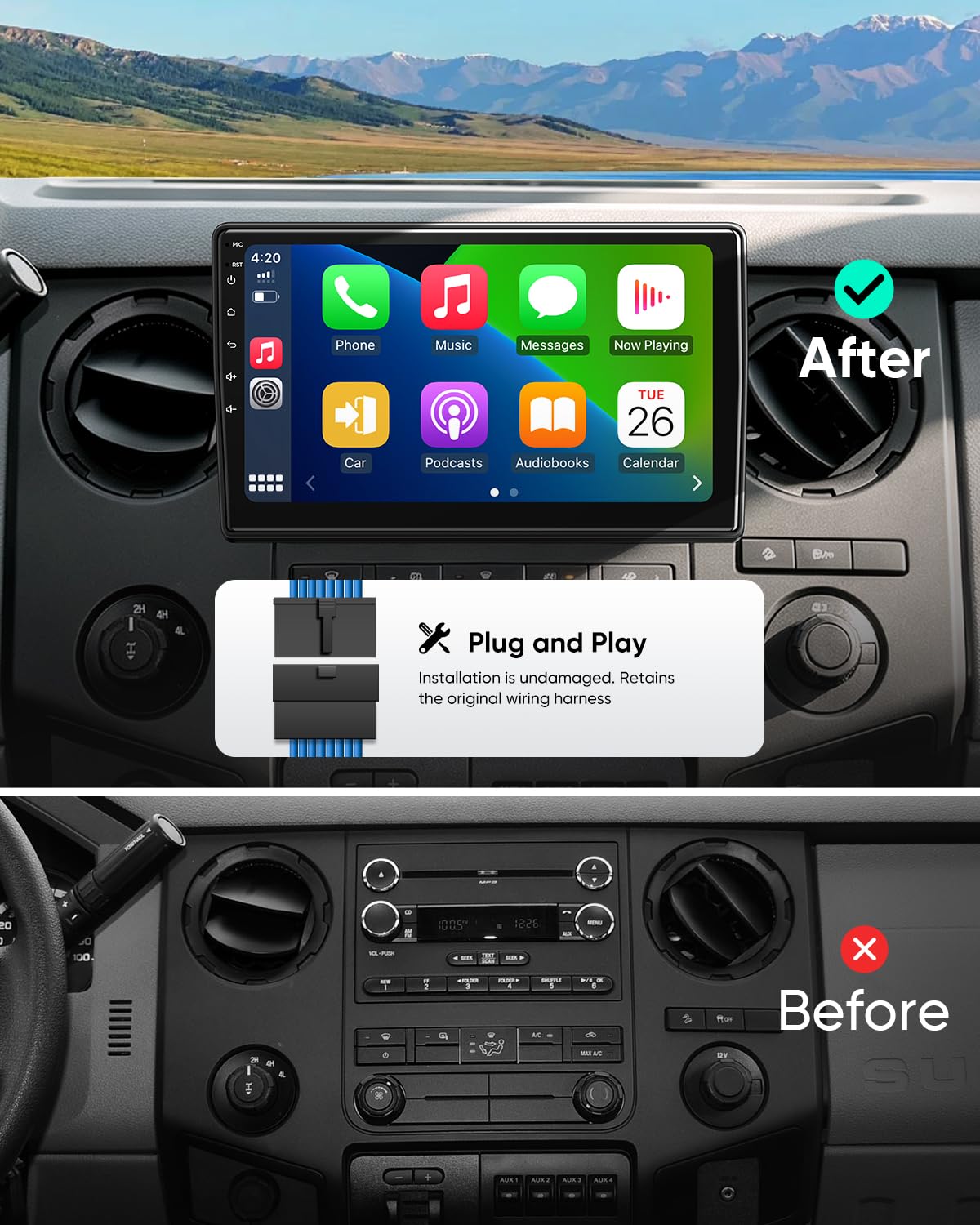 10.1'' QLED Android Car Stereo for Ford F-150 (2004-2008) F250/F350 (2006-2016) Edge (2007-10) E150/E250/E350 (2009-14) Focus Mustang Escape, CarPlay Android Auto, 5G WiFi BT GPS FM SWC 2+32GB