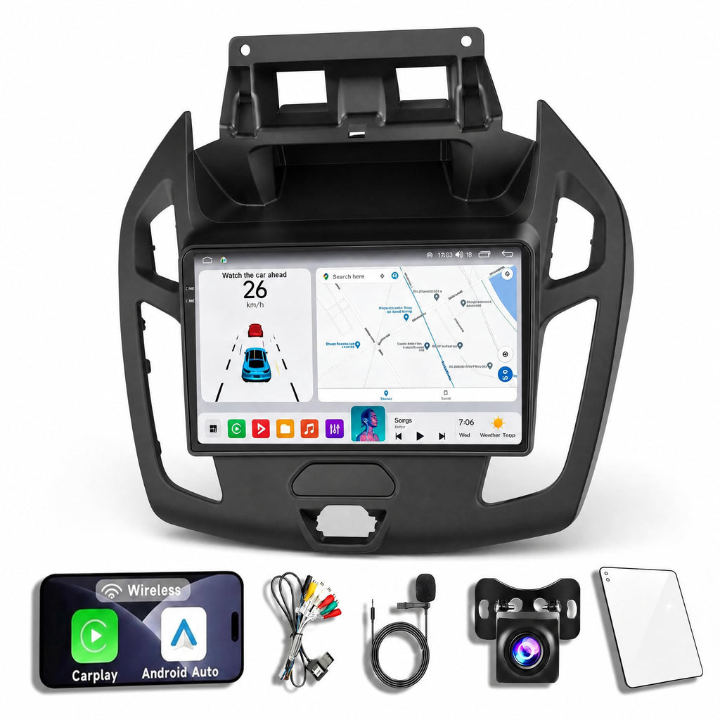 SILVER-8-CORE 4+64G Android 14 Car Radio Stereo for Ford Transit Connect 2014-2018, 9 Inch Touch Screen Dash Kit with Wireless CarPlay Android Auto GPS Navigation Bluetooth SWC WiFi 5G DSP RDS FM Cam