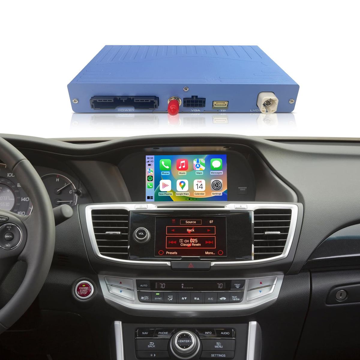 Wireless CarPlay Android Auto for Honda Accord Odyssey 2014-2018, Smart Dual-Screen Module with Control Knob, Video MirrorLink GPS Navigation, Retain Factory Backup Camera & Steering