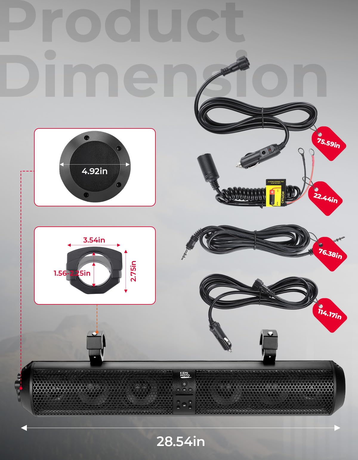 KEMIMOTO 28 Inch UTV Sound Bar 4X Subwoofer 2X Tweeter True Wireless Remote