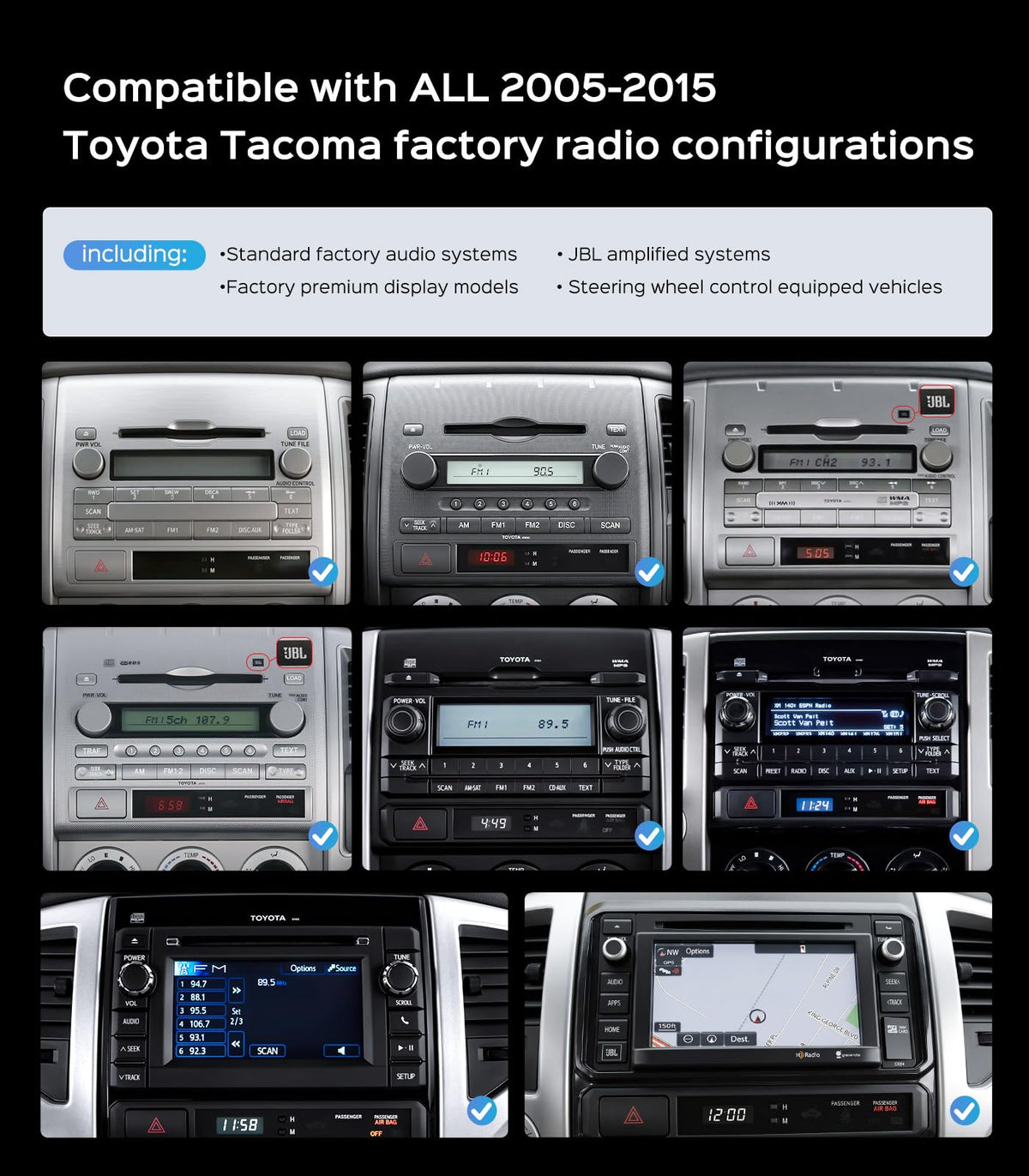 64G Car Radio Stereo for Toyota Tacoma 2005 2006 2007 2008 2009 2010 2011 2012 2013 2014 2015, CarPlay & Android Auto Head Unit, 9" Touchscreen/GPS Navigation/HD Backup Camera/SWC