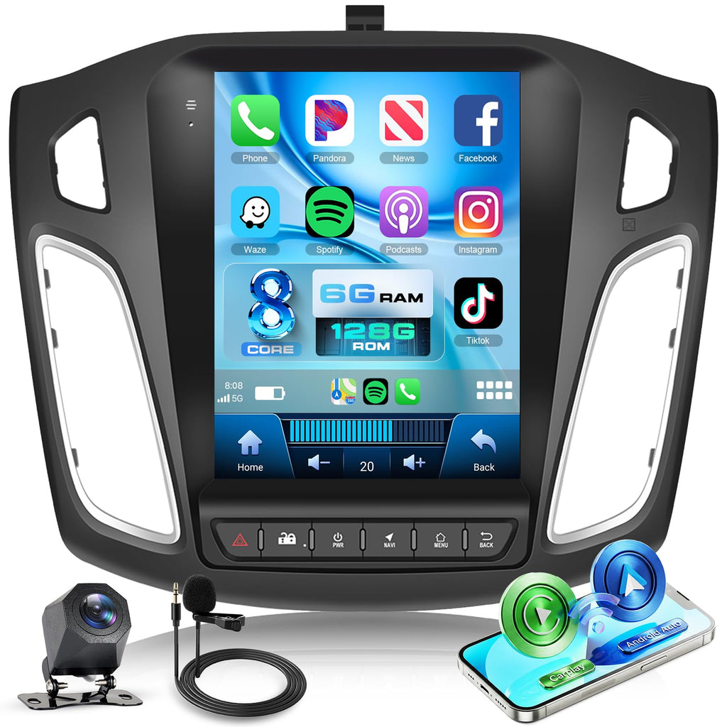 [8Core 6G+128G] Car Stereo for Ford Focus 2012-2018,Android 15,Wireless Carplay Android Auto,9.7" Vertical IPSTouch Screen Radio,5GWiFi,GPS,EQ DSP/Bluetooth 5.0/SWC/AHD Backup Camera