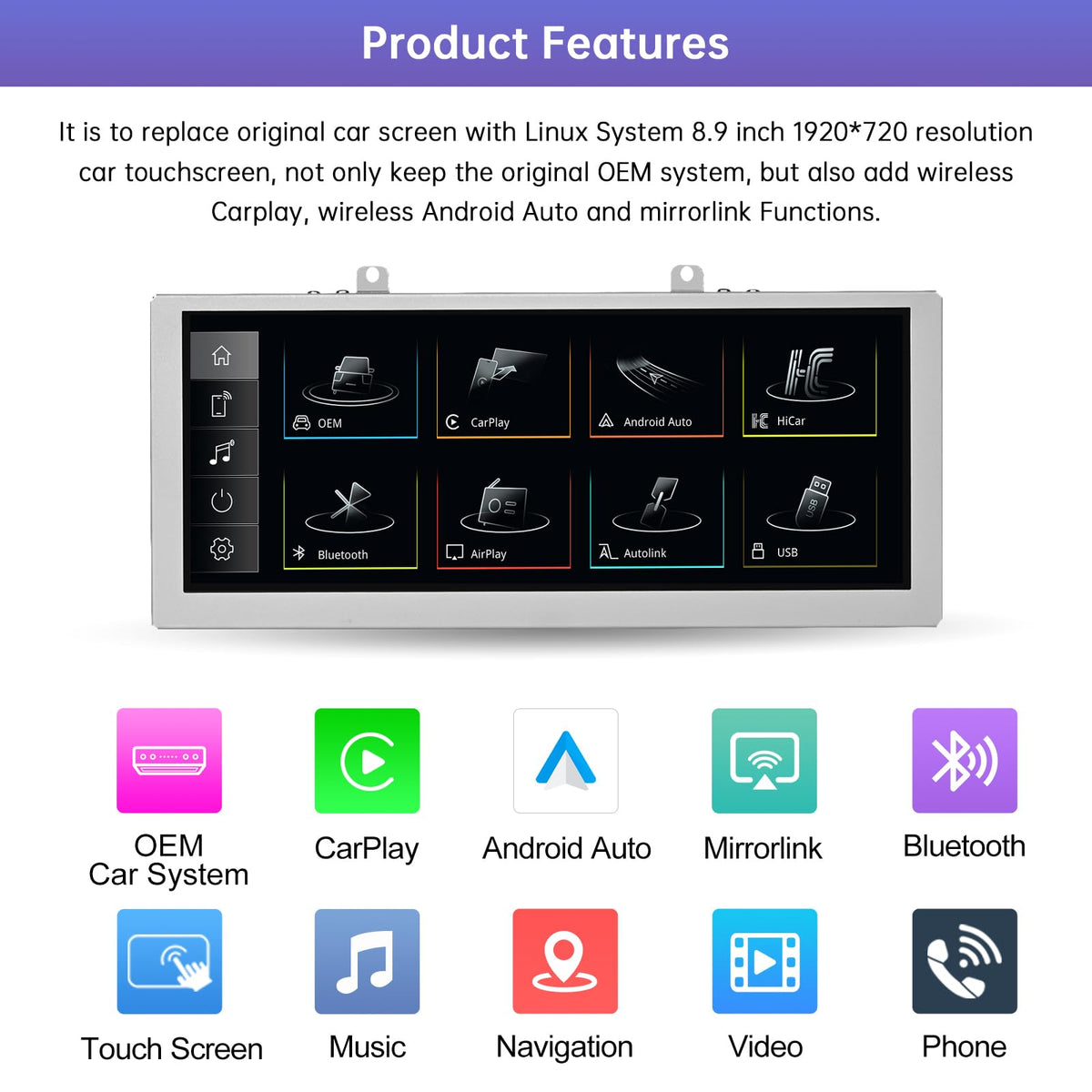 Road Top 8.9" CarPlay Screen for Audi A4 with 2G MMI (2009-2015)