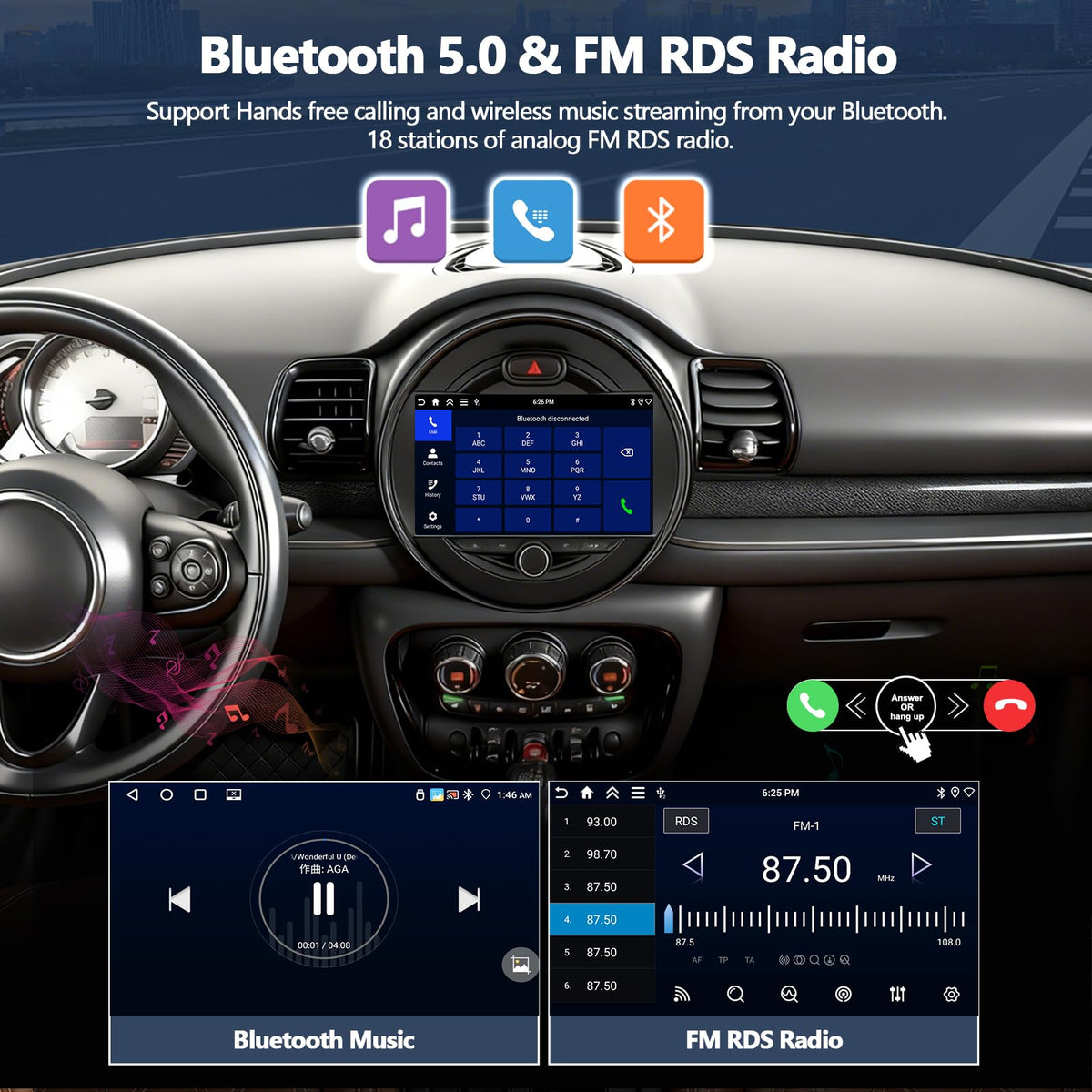 CAMECHO 4+64GB Car Radio Stereo for BMW Mini Cooper F55 F56 2014-2019 Android 15 CarPlay Android Auto 9" 1280 * 720 Touch Screen Head Unit with Bluetooth 5.0 32EQ GPS WiFi FM Backup Camera (Low-End)