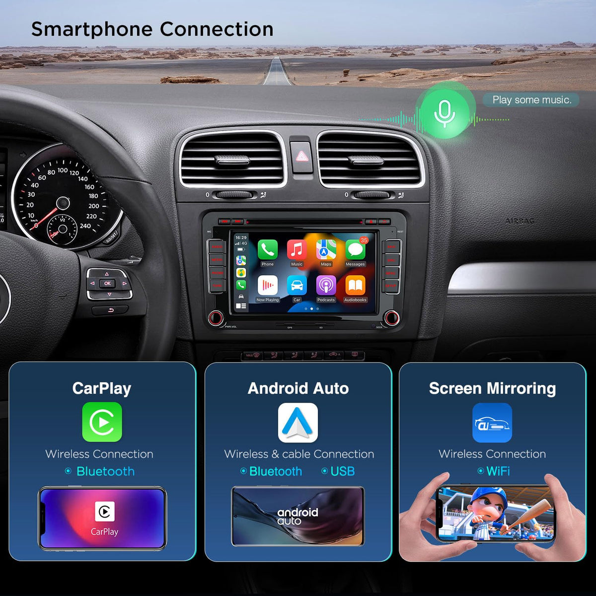 XTRONS Android 14 Car Stereo for Volkswagen Skoda SEAT, 7 Inch IPS Touch Screen Head Unit GPS Navigation Bluetooth Built-in DSP Support CarPlay Android Auto 4G LTE DVD TPMS Backup Camera (4+64G)