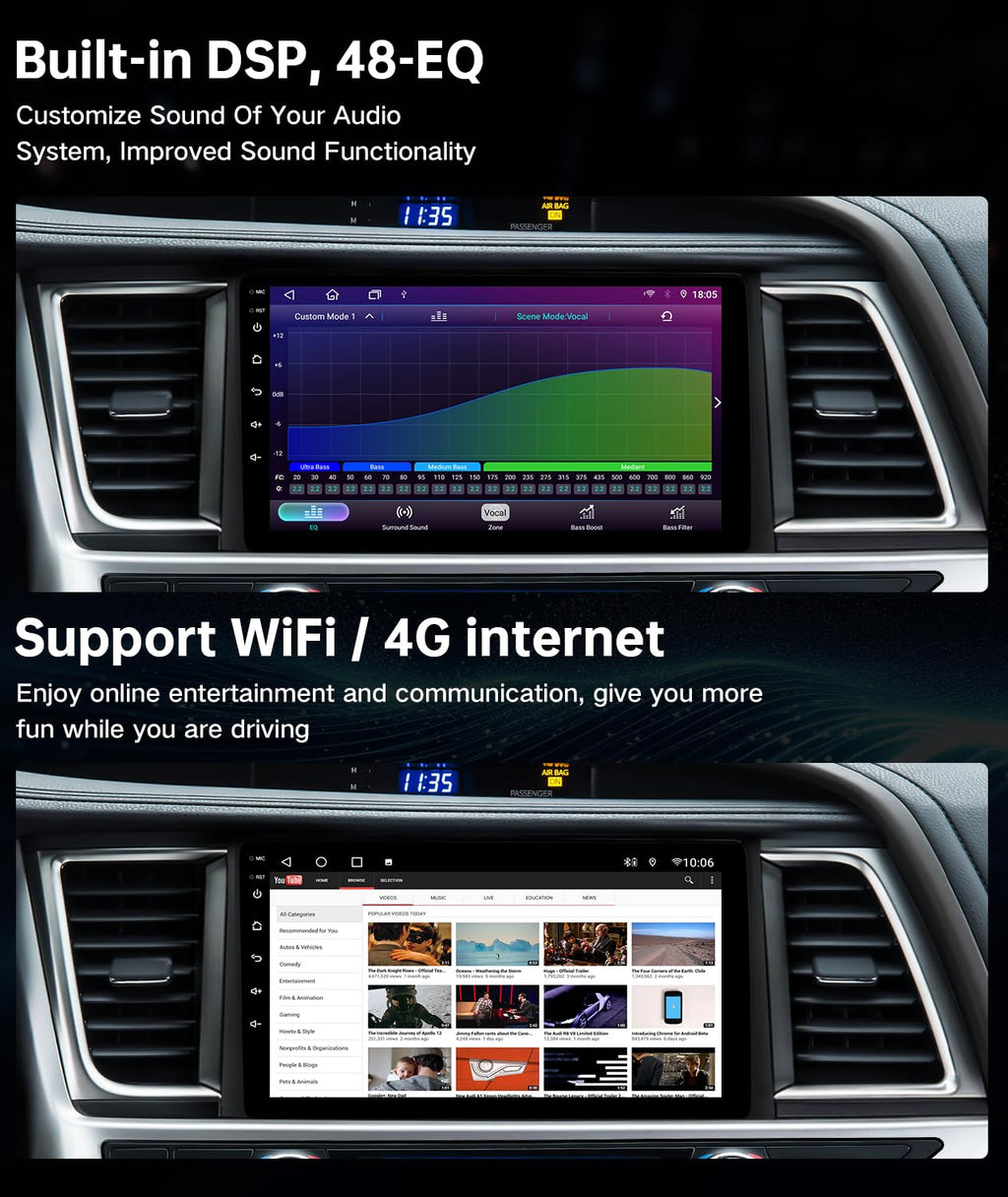 6GB+128GB 8-Core Car Radio for Toyota Highlander 2014–2019, 10.2" QLED Wireless CarPlay Stereo, Android 13, Android Auto, JBL Amp, Backup Camera, SWC, 48EQ DSP, 4G LTE