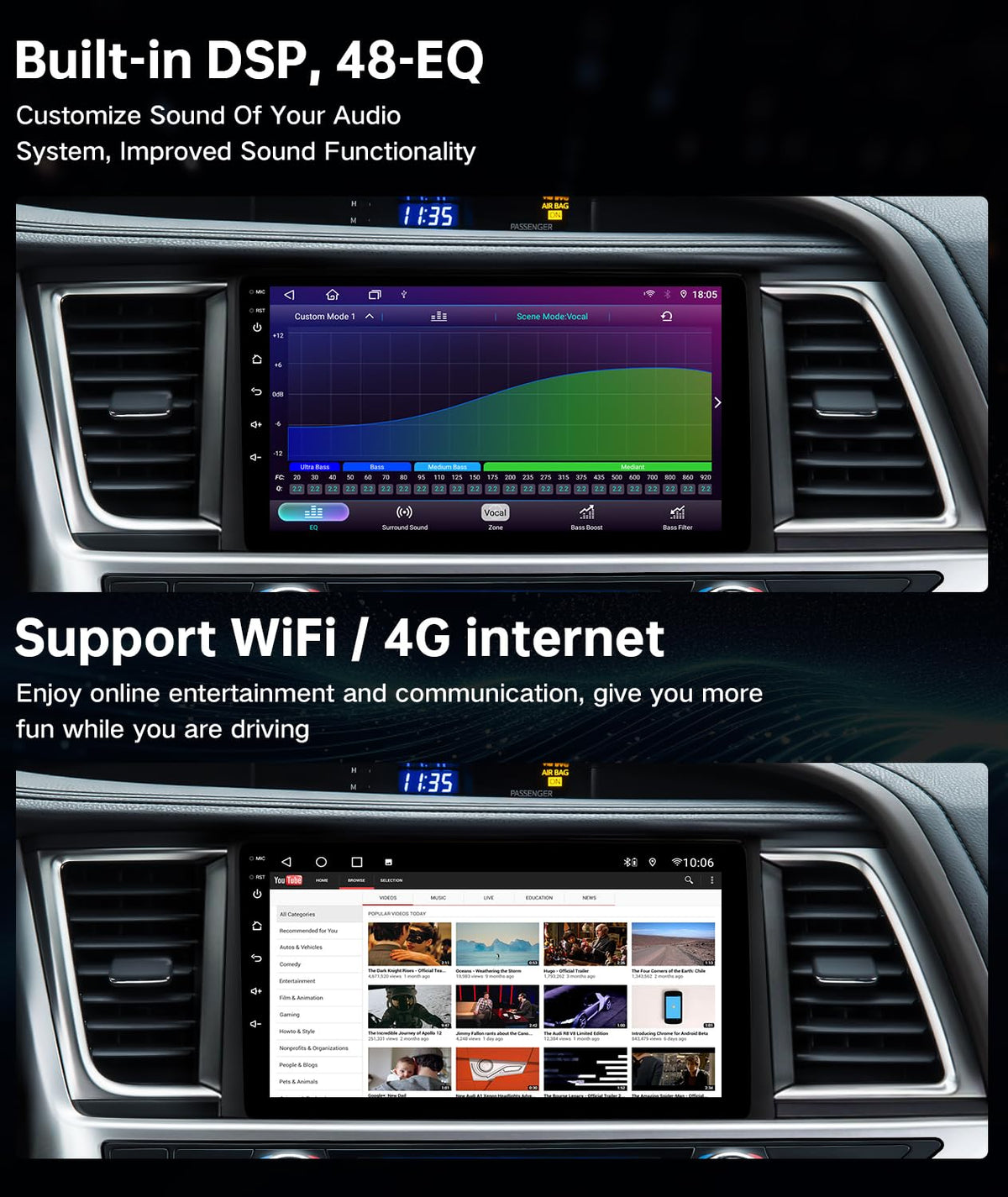 6GB+128GB 8-Core Car Radio for Toyota Highlander 2014–2019, 10.2" QLED Wireless CarPlay Stereo, Android 13, Android Auto, JBL Amp, Backup Camera, SWC, 48EQ DSP, 4G LTE