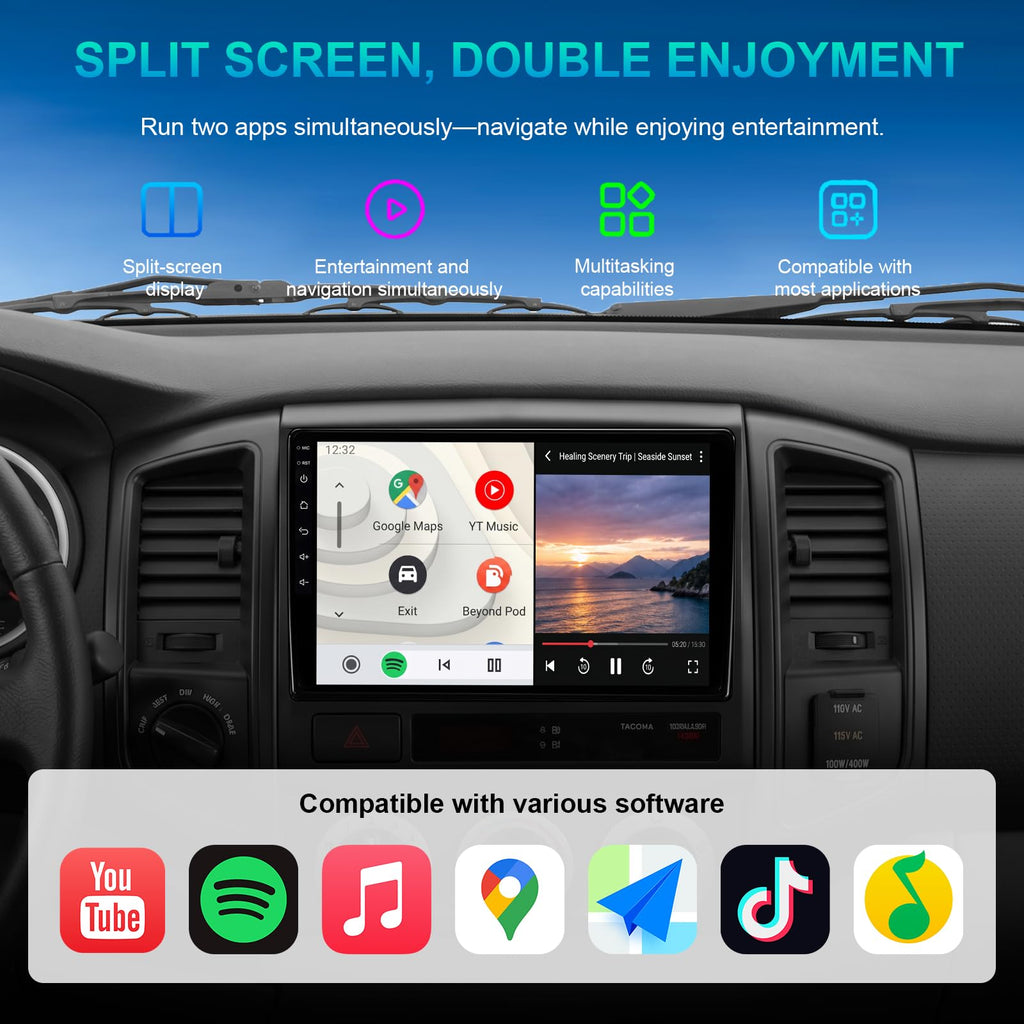 8 Core 64GB ROM Car Radio Stereo for Toyota Tacoma 2005-2015, 9" QLED HD Touch Screen Android 13 Head Unit with Carplay/Android Auto/5GHz WiFi/DSP/1080P Backup Camera/SWC/AM & FM Radio