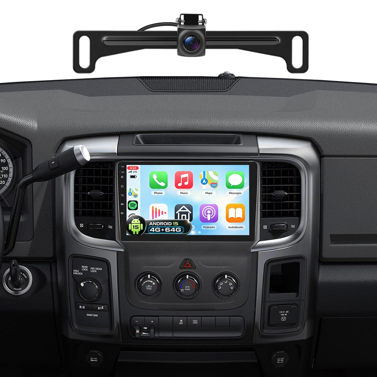 SIXTOP [8 Core 4G+64G] Car Radio for Dodge RAM 1500 2500 3500 2013-2018 Wireless CarPlay Android Auto AHD 1080P Backup Camera 9 inch HD Touchscreen Android 15 WiFi GPS Bluetooth 5.0, FM/RDS, DSP, SWC