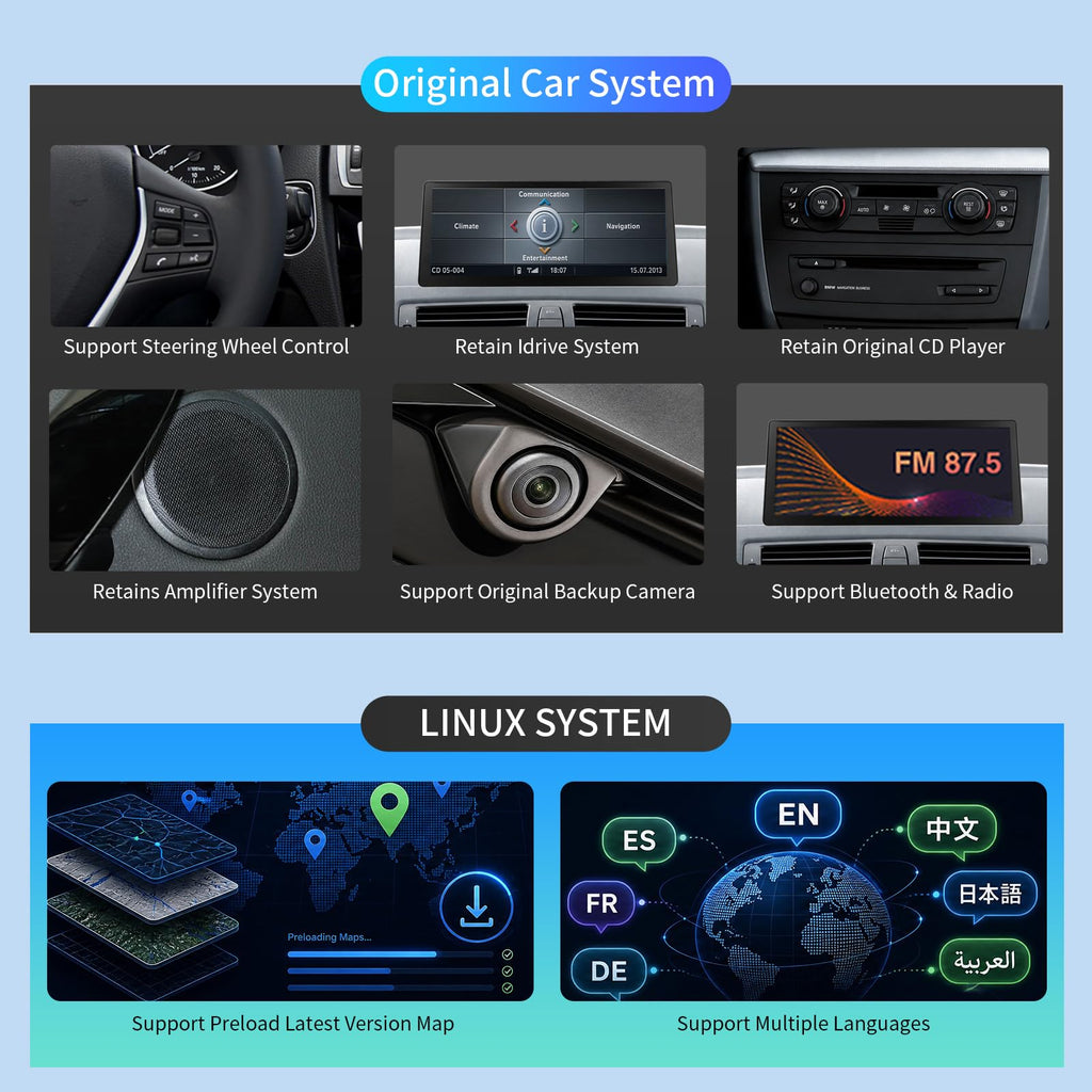 Wireless Android Auto Carplay Screen for BMW 1 Series E81 E82 E87 E88 2004-2008 with CCC System Support Mirrorlink Bluetooth Siri 10.25 Inch Car Screen Radio