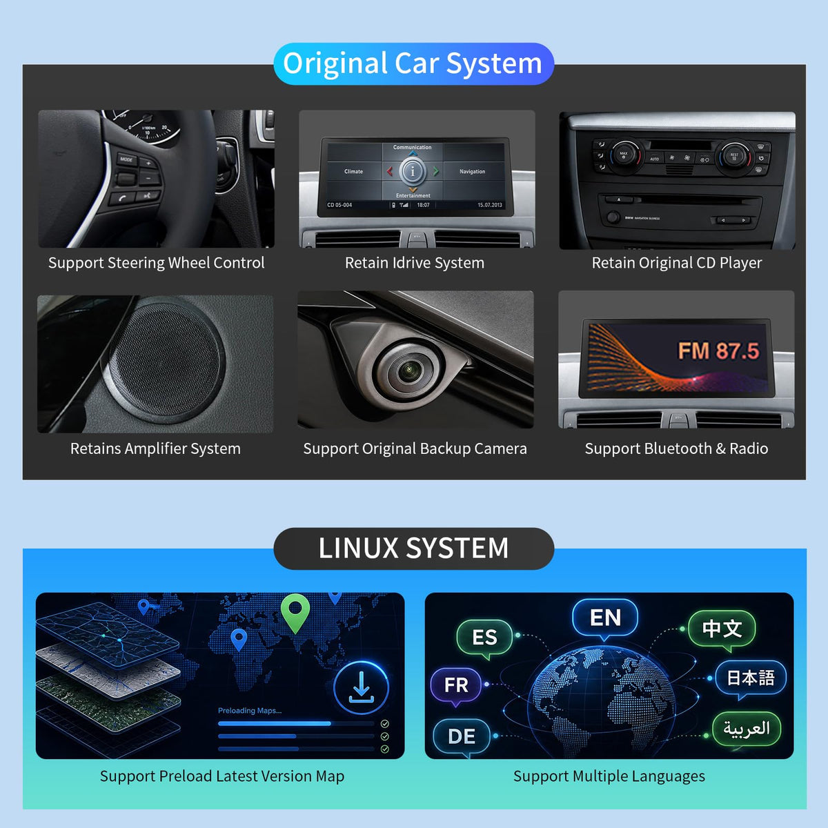 Wireless Android Auto Carplay Screen for BMW 1 Series E81 E82 E87 E88 2004-2008 with CCC System Support Mirrorlink Bluetooth Siri 10.25 Inch Car Screen Radio