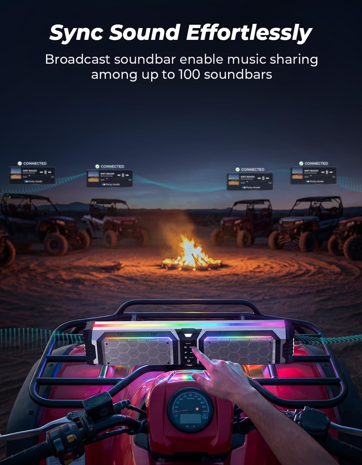 KEMIMOTO Midnight S70 Gen2 28-inch 8 Speaker UTV Sound Bar Metal