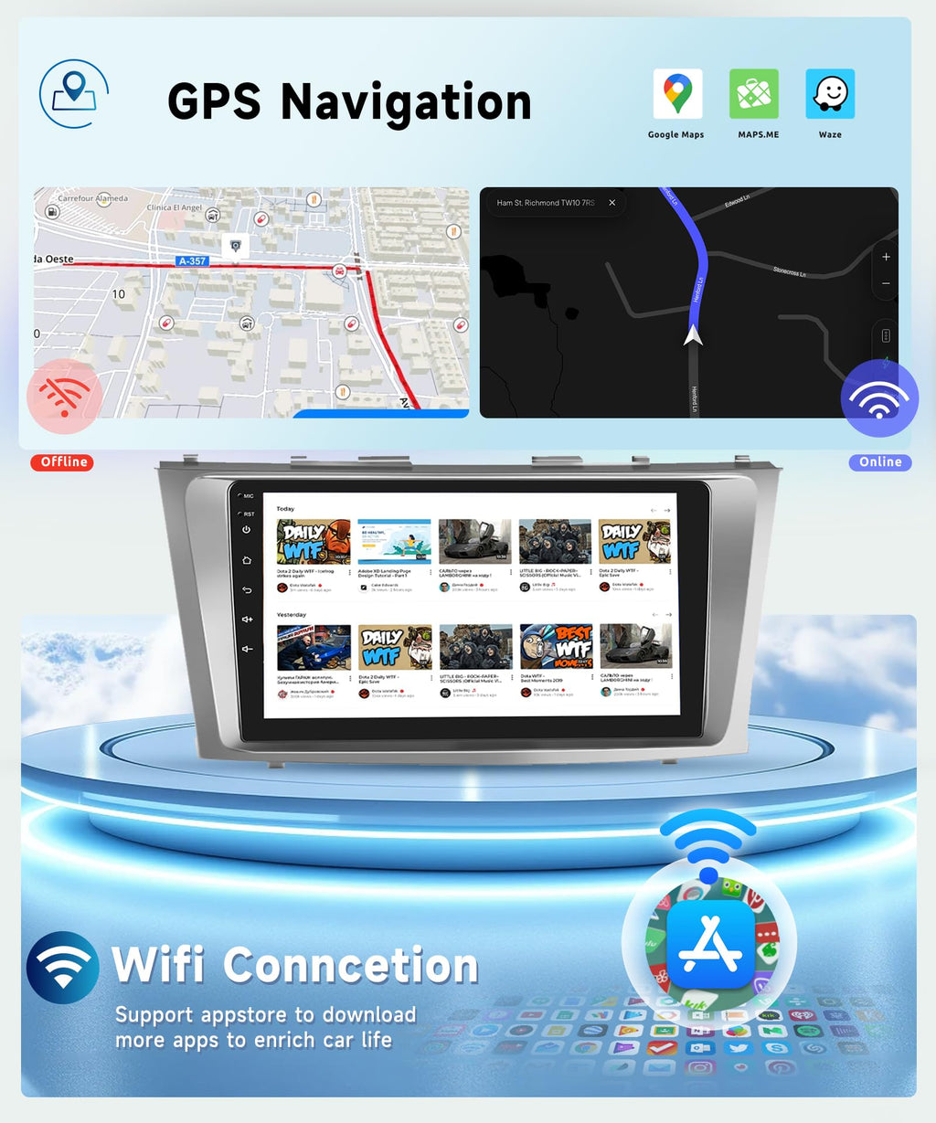 8 CORE 6G+128G Android 13 Car Stereo for Toyota Camry 2006 2007 2008 2009 2011 with Wireless Carplay Android Auto, 9 Inch Touch Screen Car Radio GPS/WiFi/Bluetooth/32-Band DSP/USB/SWC+HD Backup Camera