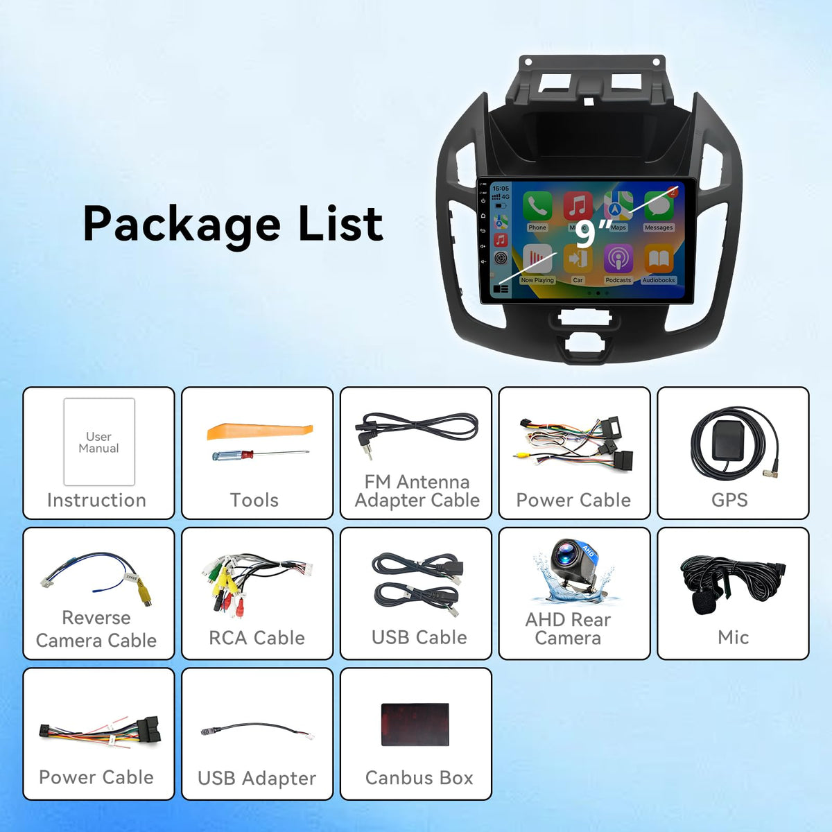 Car Radio Compatible with Ford Transit Connect 2014-2018, Wireless CarPlay