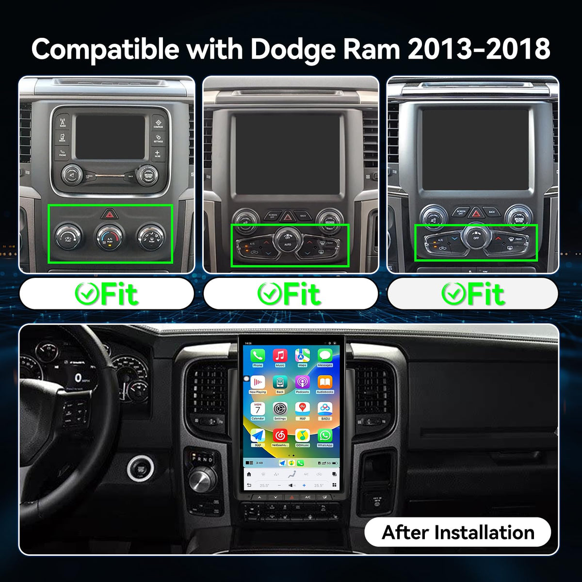 14.4" Android 13 Car Radio Stereo Compatible with Dodge Ram 1500/2500/3500 2013-2018 Upgrade with Wireless Carplay&Android Auto, 2K/8+128G/8-Core/GPS/SWC/Backup Camera/Seat Heating (14.4, Inches)