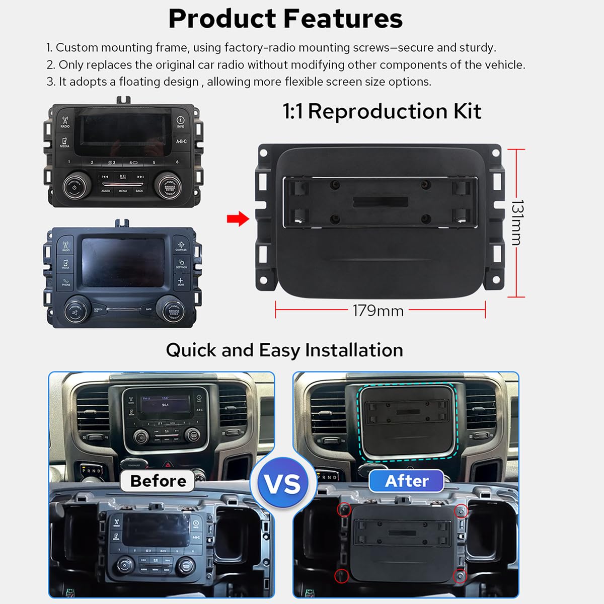 Joying Car Radio for Dodge RAM 1500/2500/3500 2013-2018 Upgrade, Android 13 Head Unit 10.1 Inch IPS Touchscreen Stereo 8GB+128GB with CarPlay & Android Auto, Mirror Link, AM/FM(JY-RC733T8)