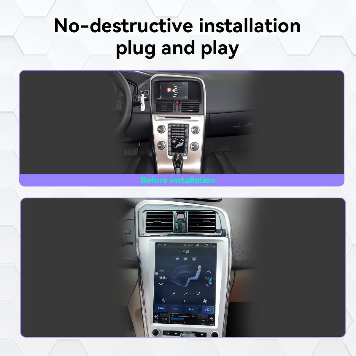 12.1 Inch Tesla Style Vertical Touch Screen Car Stereo, Android 15.0 Radio with GPS Navigation & CarPlay, Multimedia Player Head Unit Compatible with Volvo XC60 2009-2017 (4+64GB)