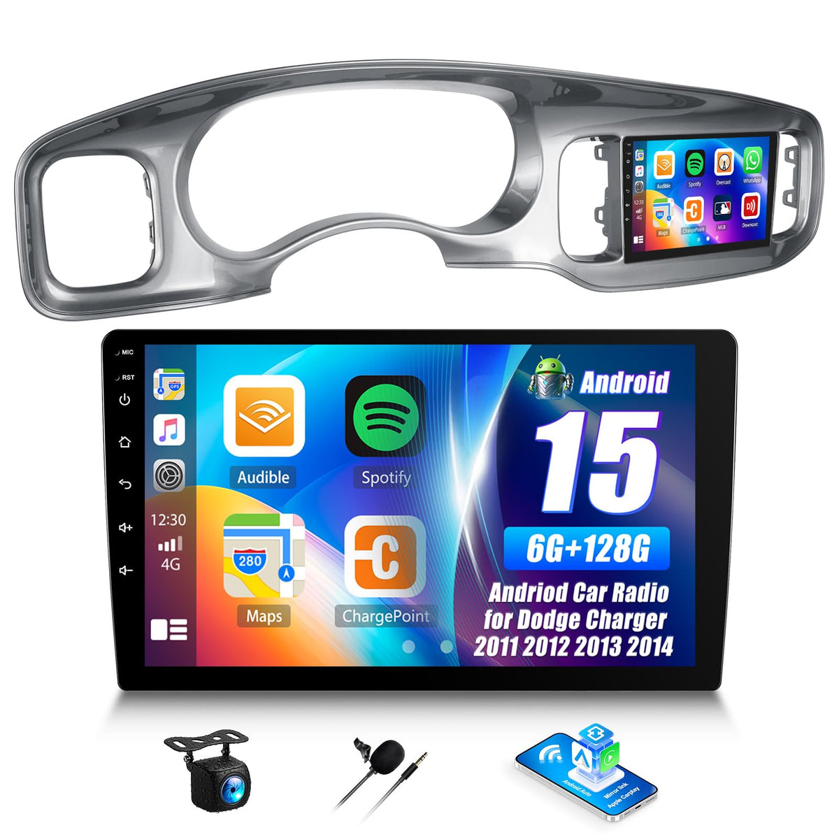 4G+64G Android Car Stereo for Dodge Charger 2011 2012 2013 2014 Car Radio with Wireless Carplay Android Auto 9 Inch Touch Screen Head Unit Replacement Backup Camera WiFi GPS FM RDS Bluetooth