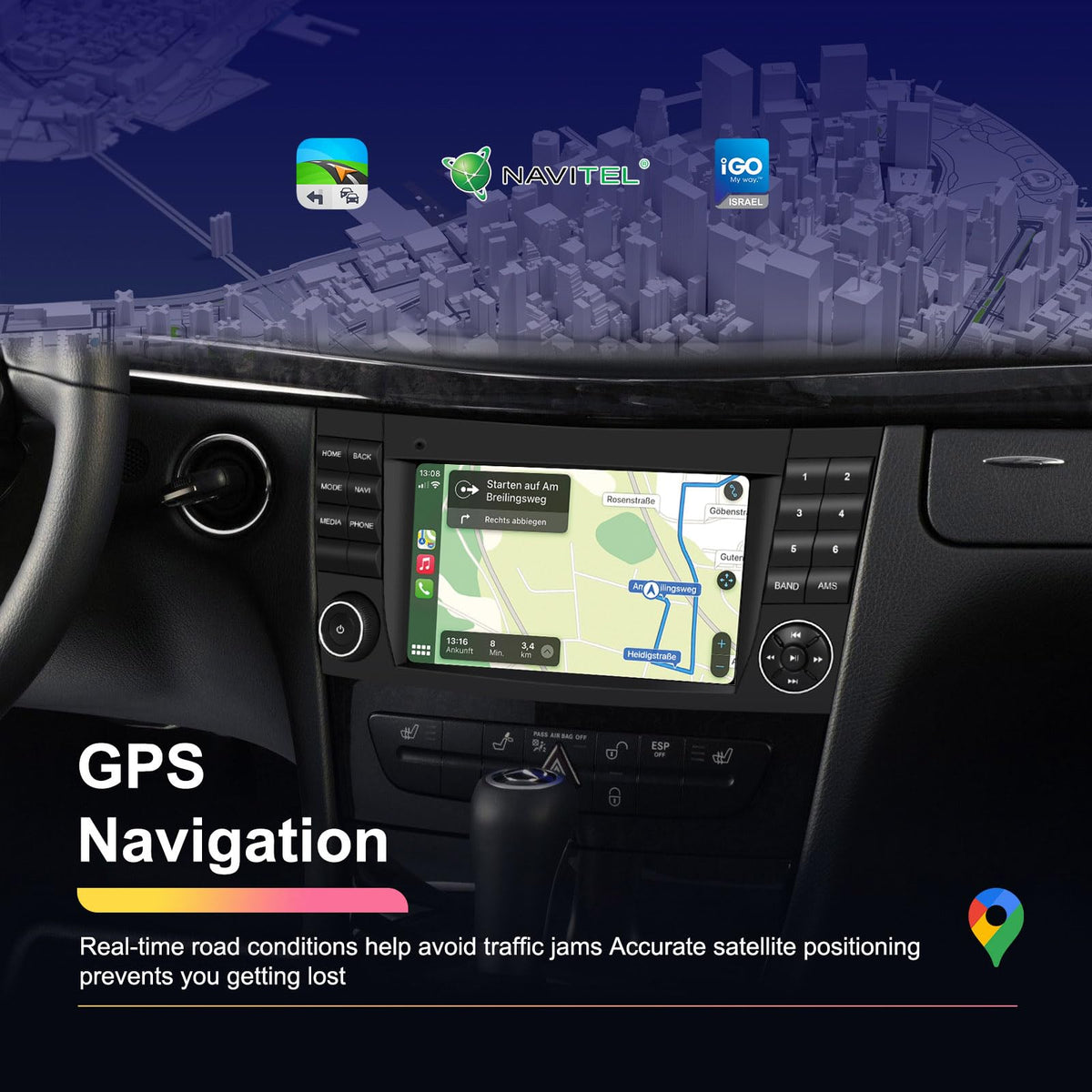 7 Inch Android Car Radio with GPS Navigation + HD Car Reversing Camera Replacement for Mercedes Benz C E Class W203 E W211 CLS Class W219 CLK W209 SL R230 R171 C219 S203 S21 B200 A160 GLS300 S203