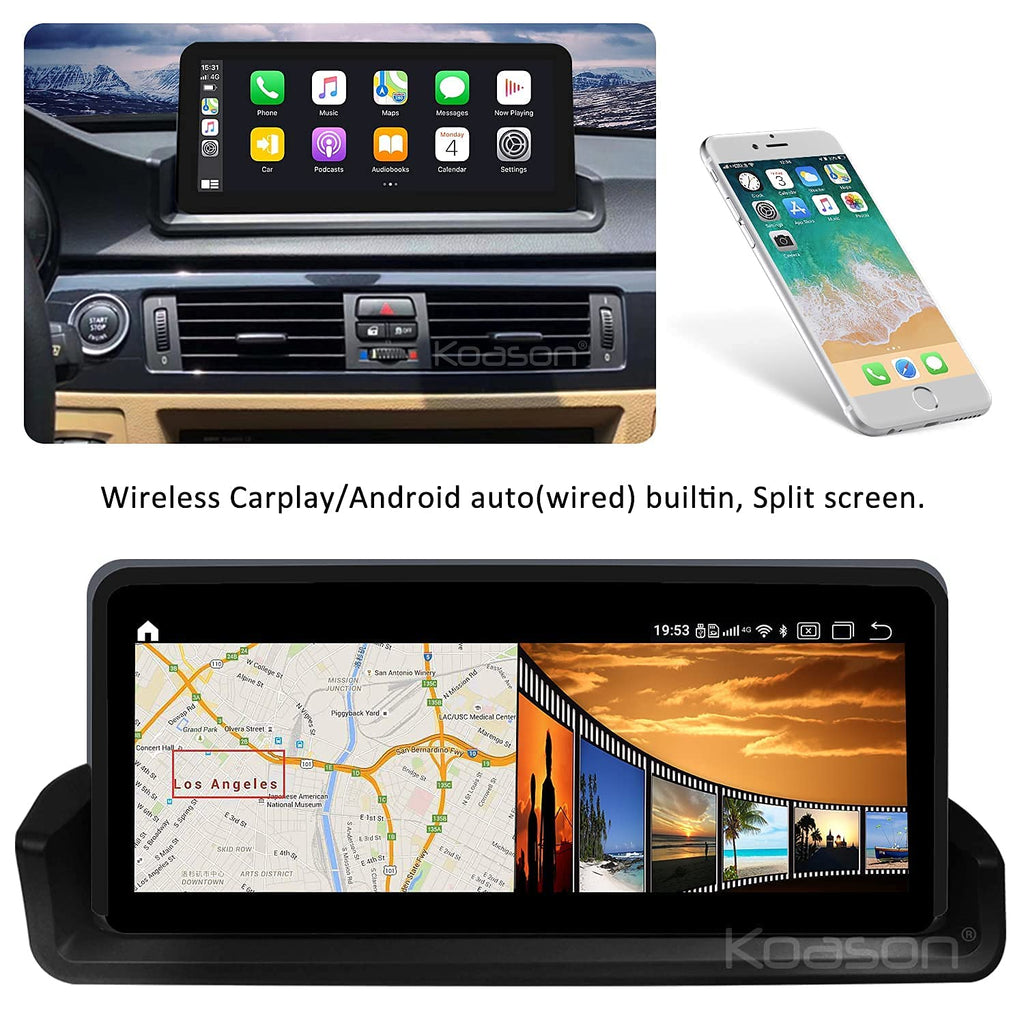 KOASON 10.25 inch Touch Screen Wireless CarPlay Android Auto Multimedia Radio Receiver for BMW 3 Series E90 E91 E92 E93 (2006-2012) with iDrive Knob Controller