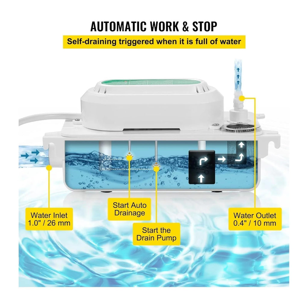 AC Condensate Pump Automatic HVAC Lift Removal Drain Pump 100L/H Flow With 500ml Tank For Dehumidifier 100-230V